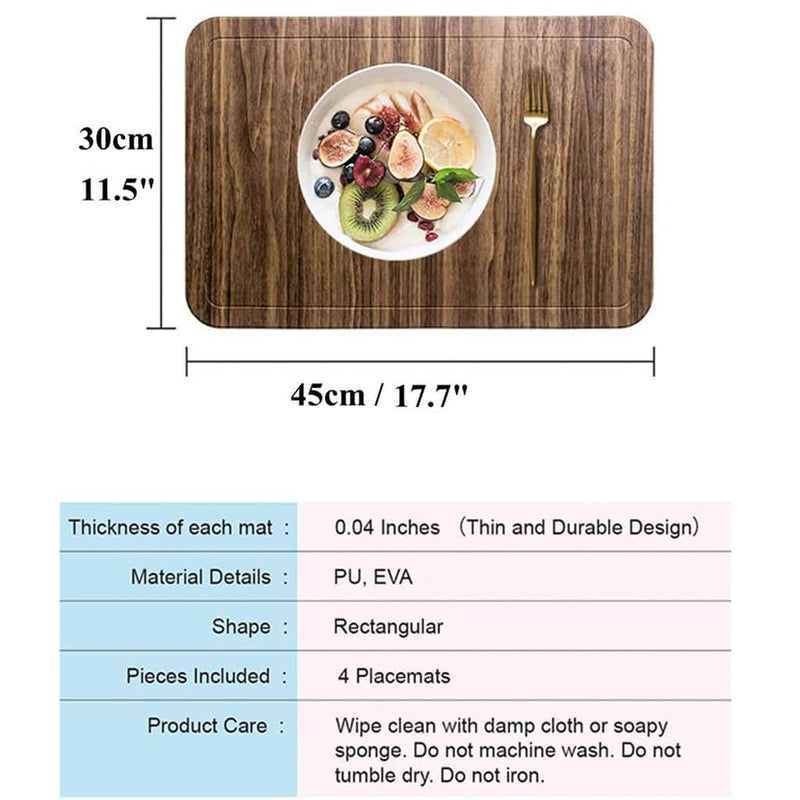 Mangata Table Mats, Washable Leather Placemats, Non-Slip Heat Resistant Table Place Mats for Dining Table (Set of 4) - Mangata