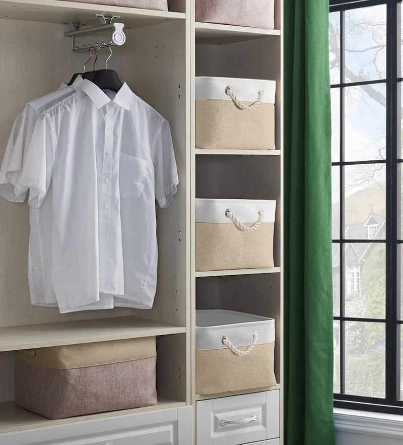 modern and simplistic fabric boxes white khaki