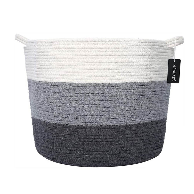 Natural Cotton Rope Woven Basket Grey and White, 45x40x35 CM - Mangata