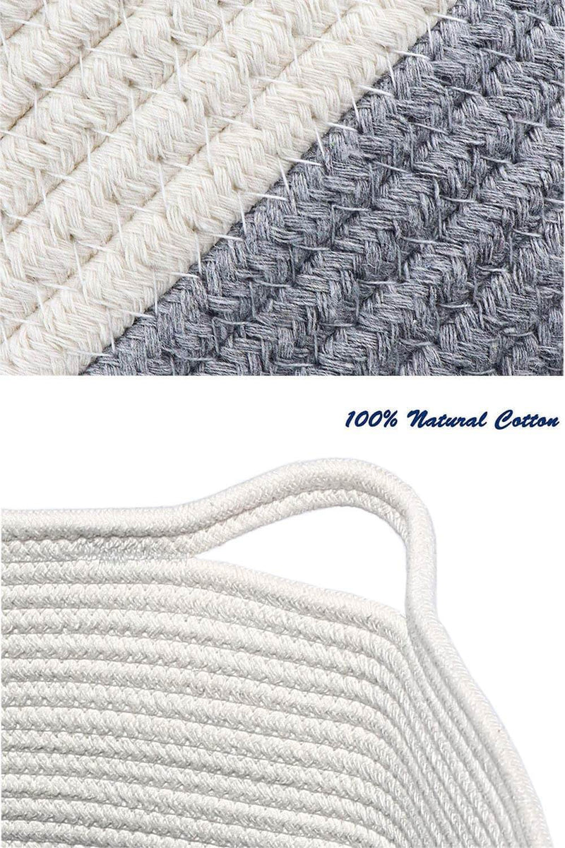 Natural Cotton Rope Woven Basket Grey and White, 45x40x35 CM - Mangata