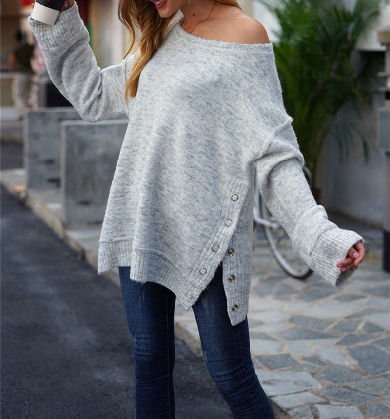 Off The Shoulder Jumper Womens Pullover Long Sleeve Tops Casual Knitted Sweater - Mangata