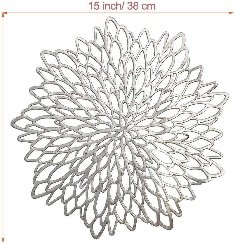 Round Dahlia Placemats and Coaster Sets, Pressed Vinyl Table Mats Christmas, Wedding, Dinner Parties, Restaurant, Hotel, 15.5" - Mangata