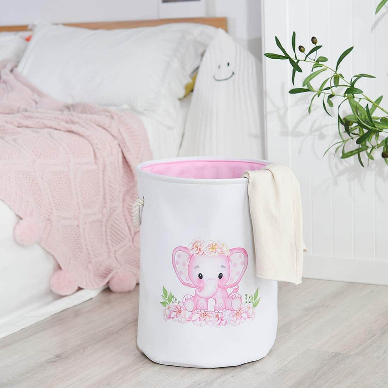 Round Waterproof Pink Elephant Laundry Basket - Mangata