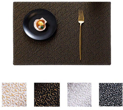 Set of 4 Embossed Pattern Leather Table Place Mats Washable Heat Resistant Non-Slip Dinner Placemats for Tables Decor (Black Gold,4 Pack) - Mangata