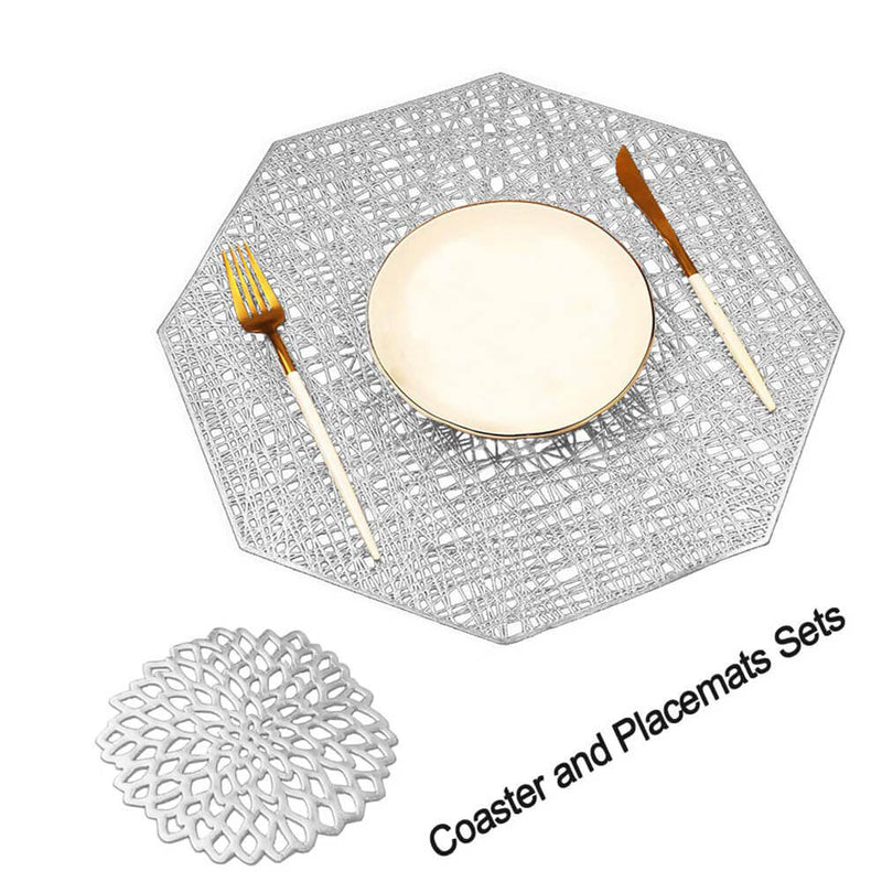 Silver Dining Table Placemats Set of 6 (Include Coasters-Octagonal) - Mangata