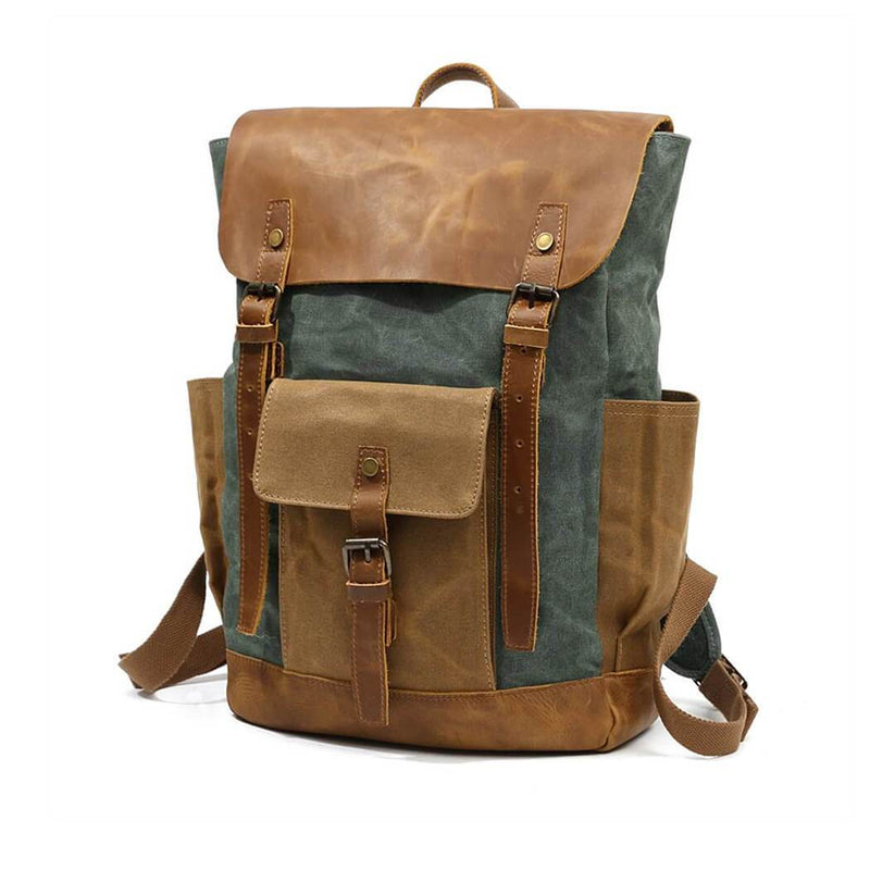 Vintage Waterproof Leather Canvas Backpack Rucksack - Mangata